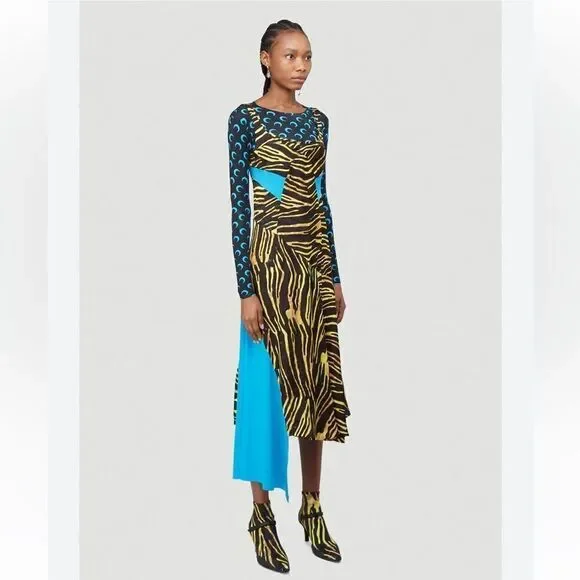 Marine Serre printed mixed media asymmetrical midi dress $1745 NWT Sz L - Picture 6 of 16